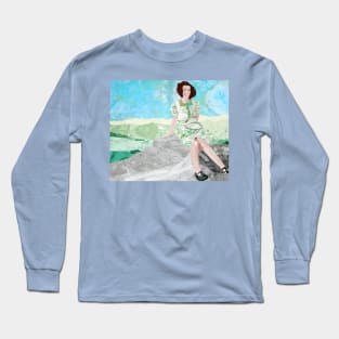 Barbara Pym : Portrait in Marbled Bookbinding Paper Long Sleeve T-Shirt